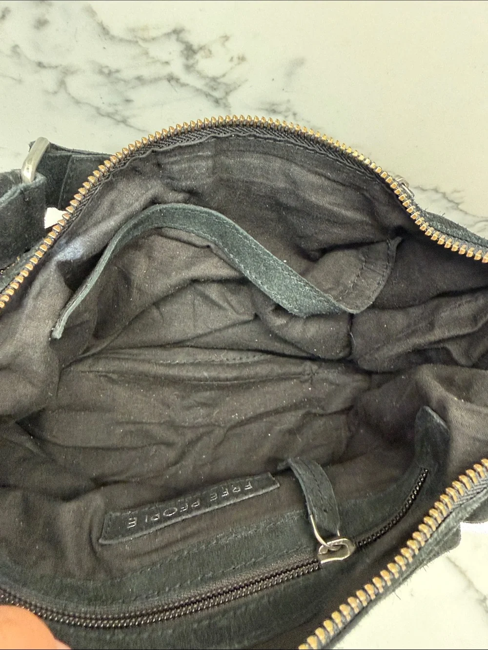Free People Black Suede Bag with Front Zip Pocket